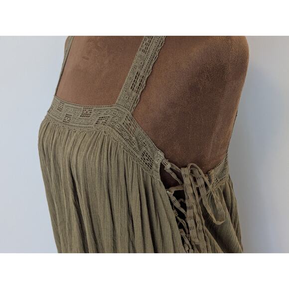 Free People Sweet Thing Tunic Crochet Lace Up Olive Green Airy Flowy Boho Sz S - Picture 4 of 7